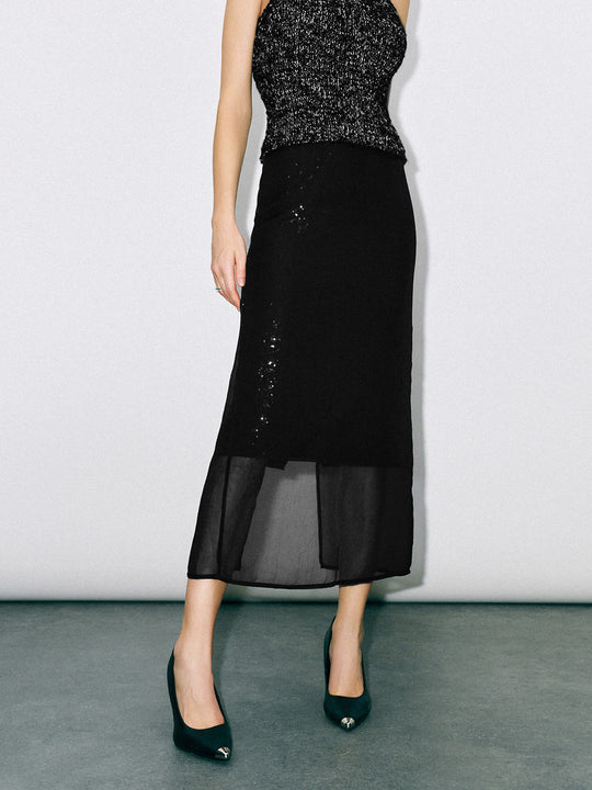 Sequins Midi Straight Skirt