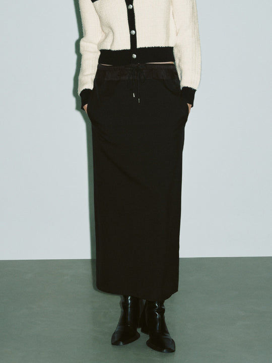 Drawstring Waist Midi Straight Skirt