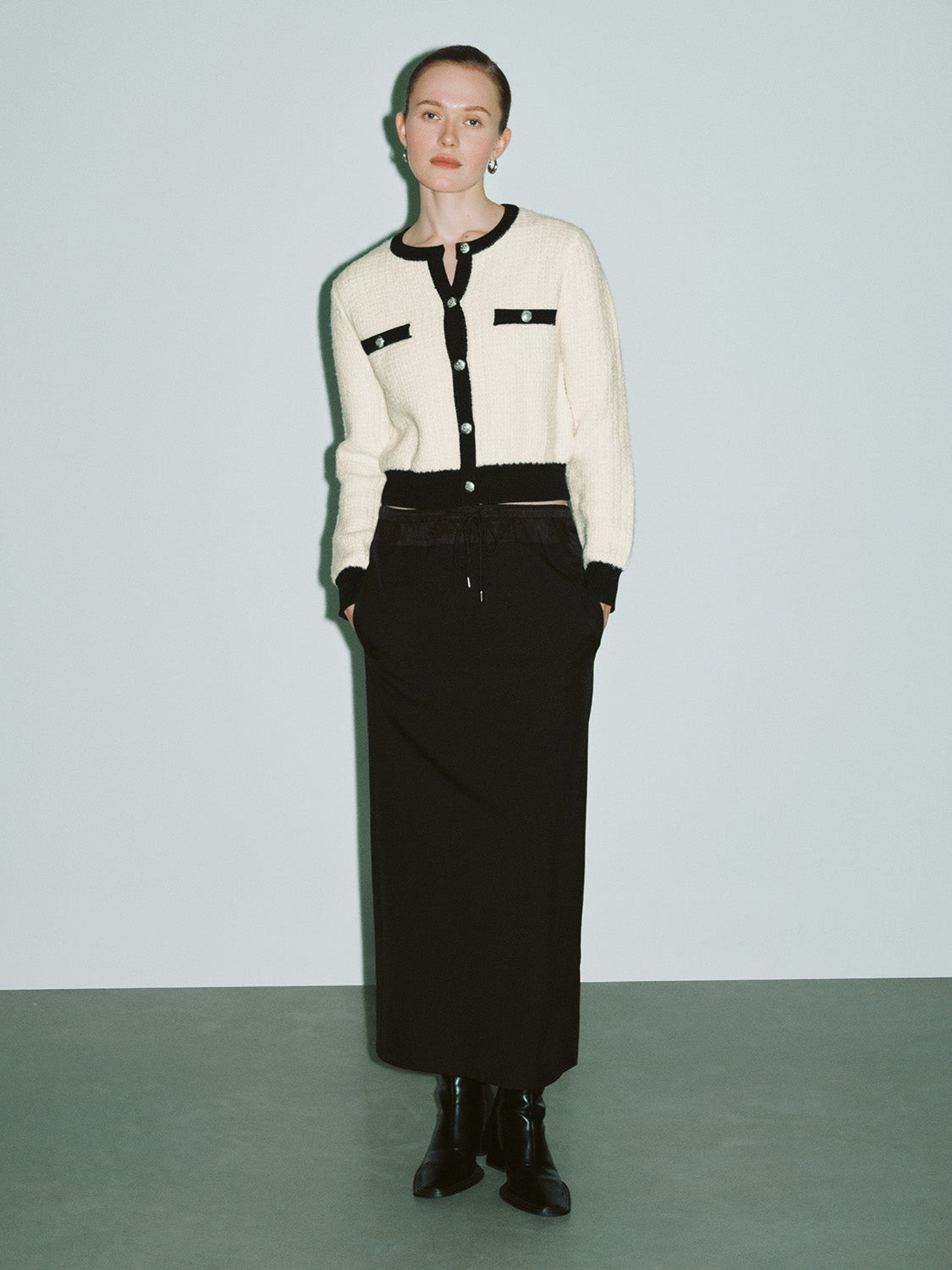 Drawstring Waist Midi Straight Skirt