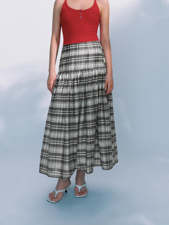 Plaid Flared Maxi Skirts