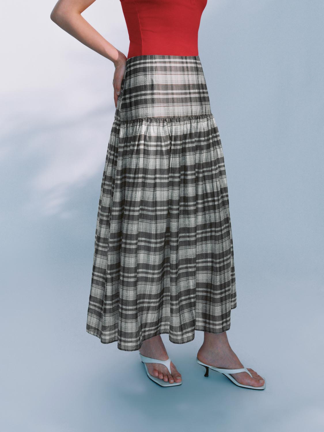 Plaid Flared Maxi Skirts
