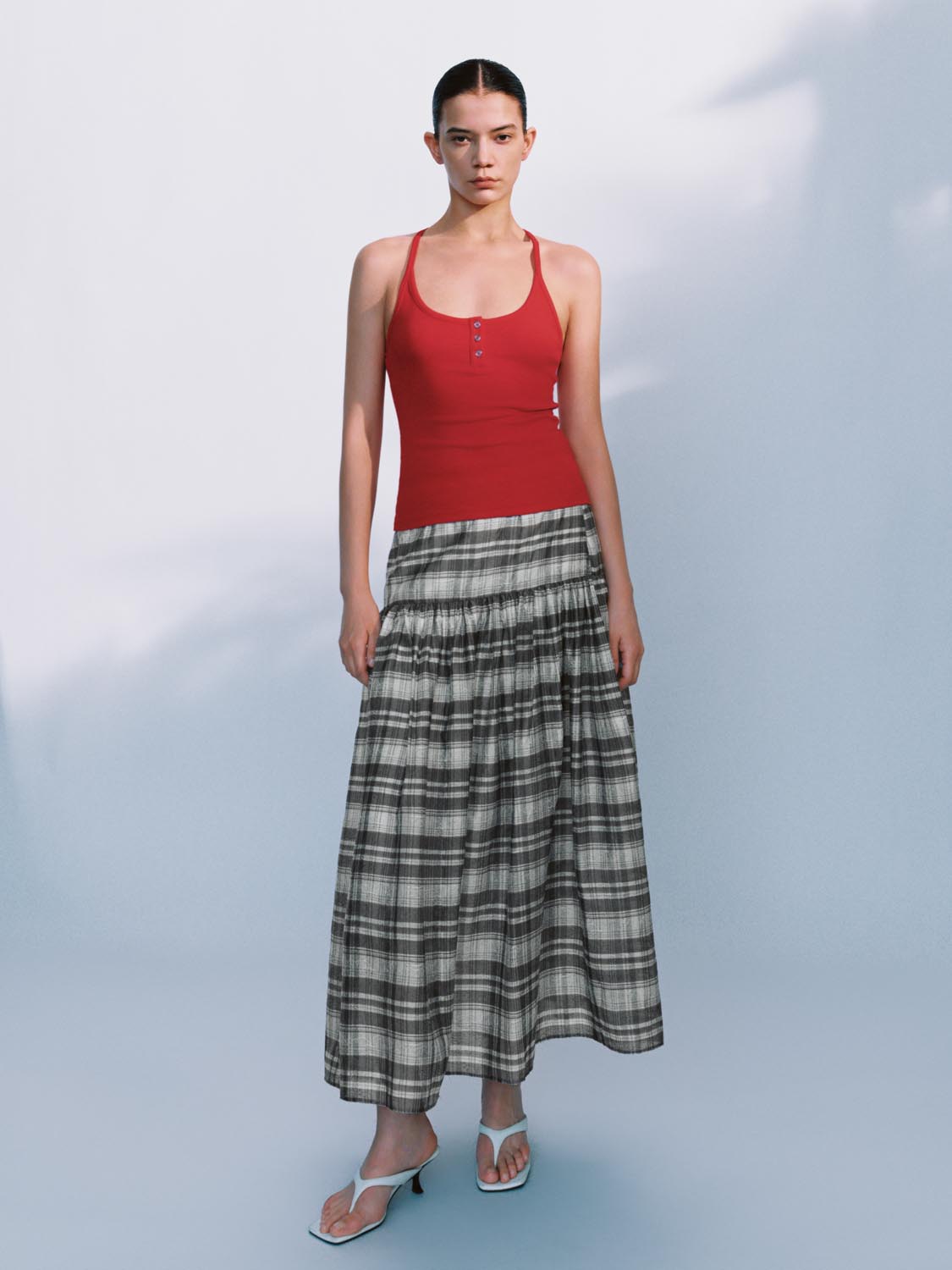 Plaid Flared Maxi Skirts