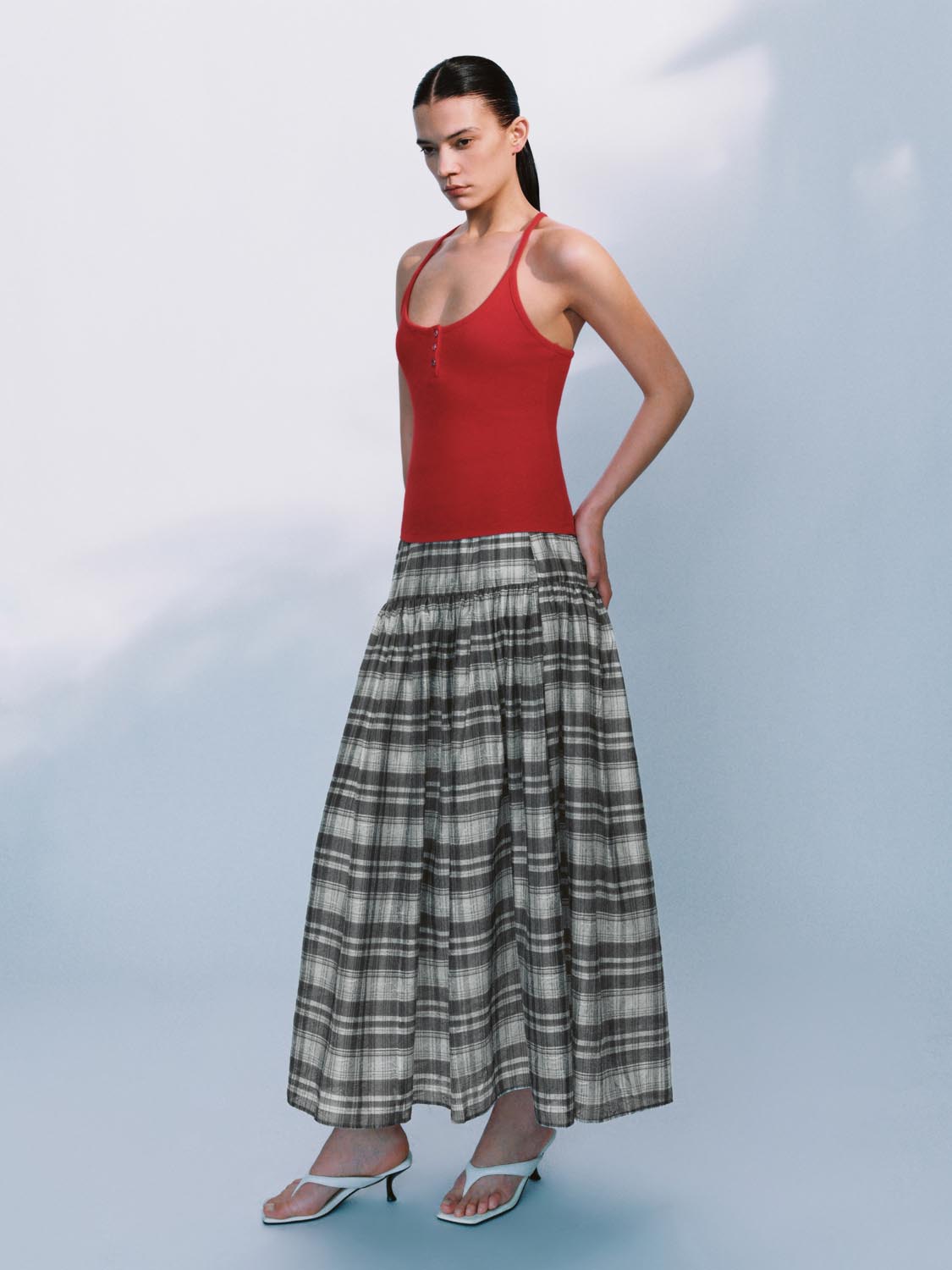 Plaid Flared Maxi Skirts