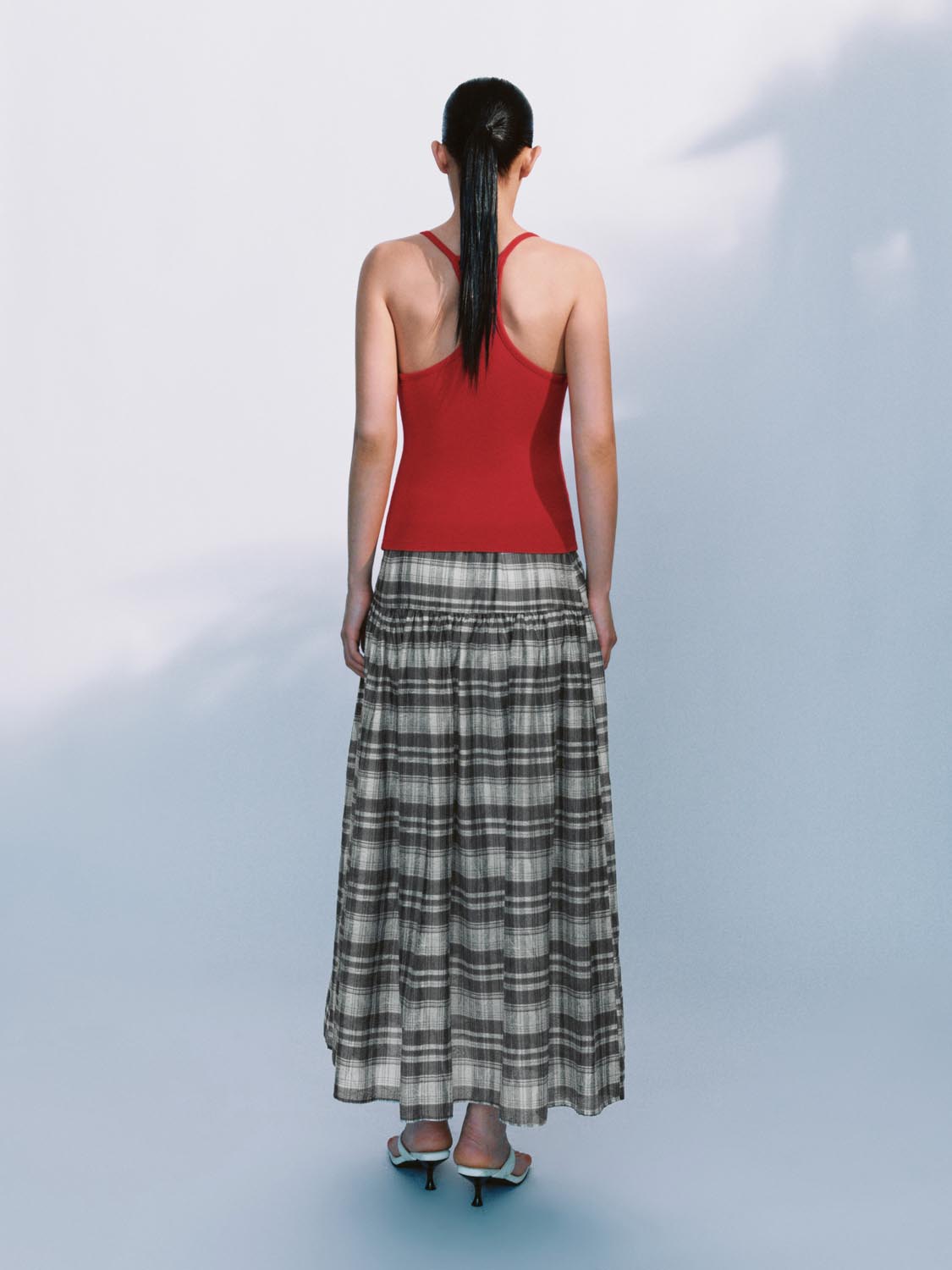 Plaid Flared Maxi Skirts