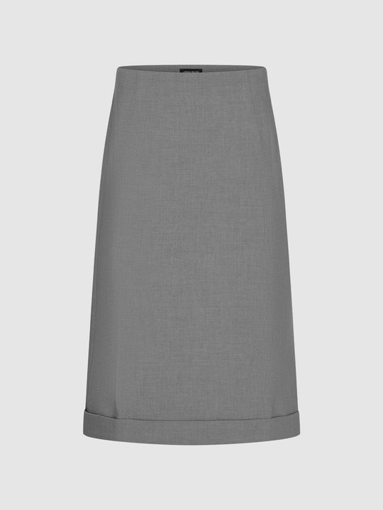 High Waist Cuff Hem Lined Stretch Straight Midi Skirt