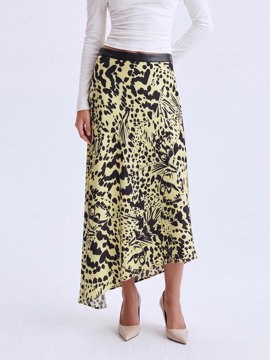 Contrast Waistband Leopard Printed Mermaid Midi Skirt