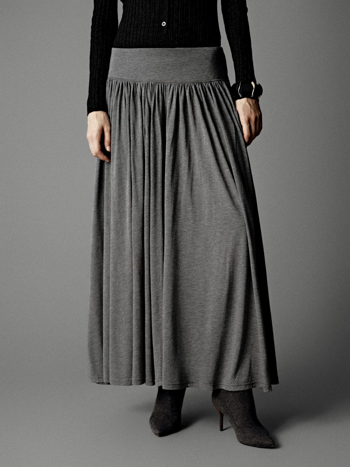 Dropped Waist Crinkle Midi Skirts
