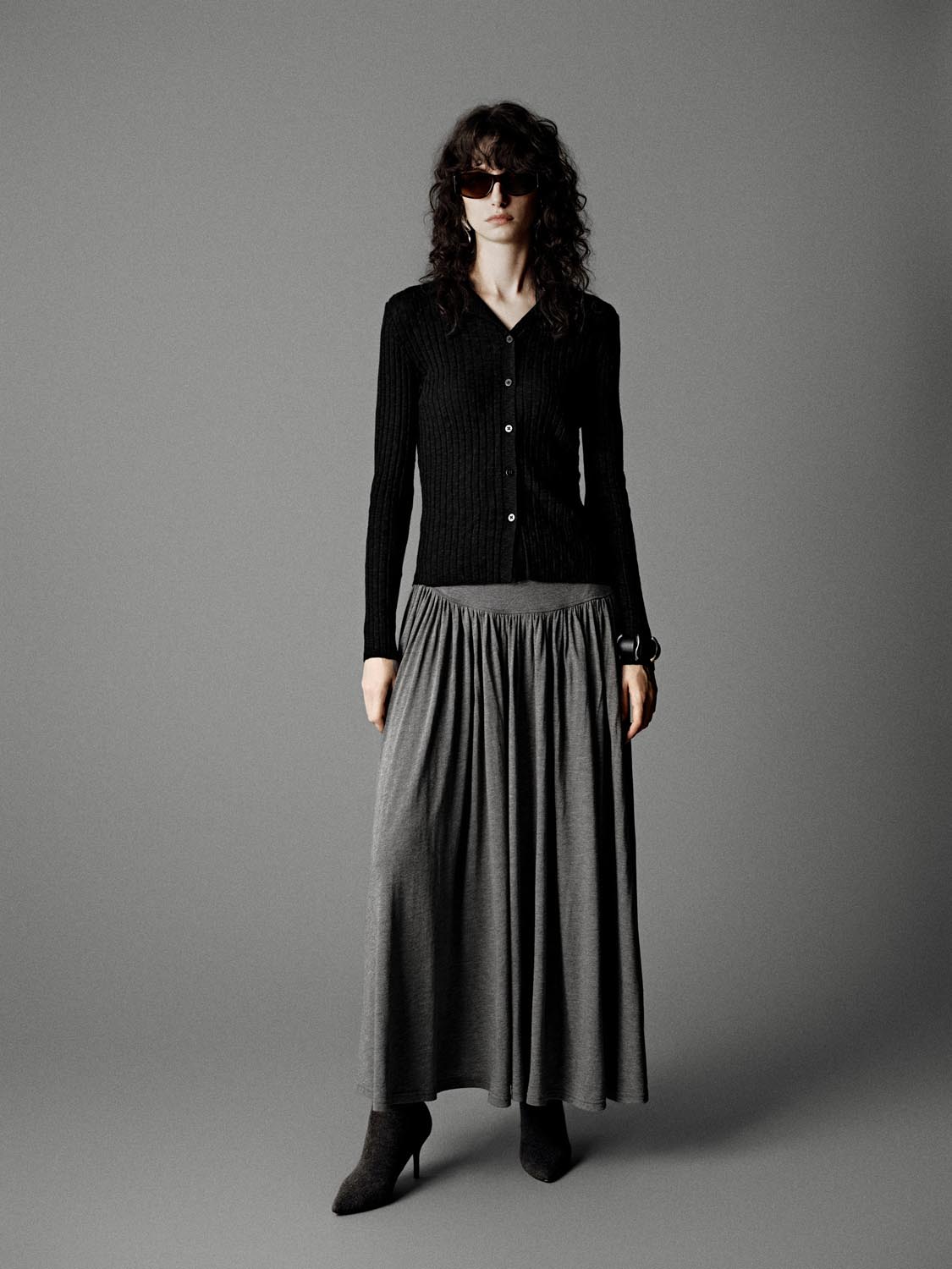 Dropped Waist Crinkle Midi Skirts