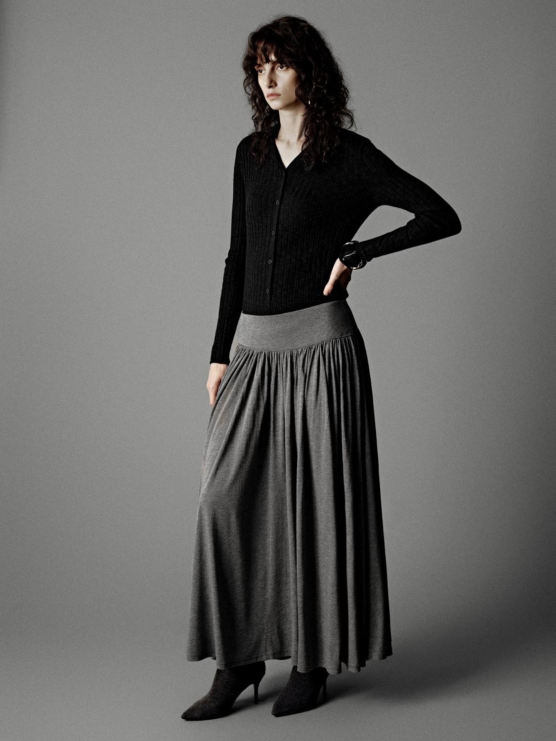Dropped Waist Crinkle Midi Skirts