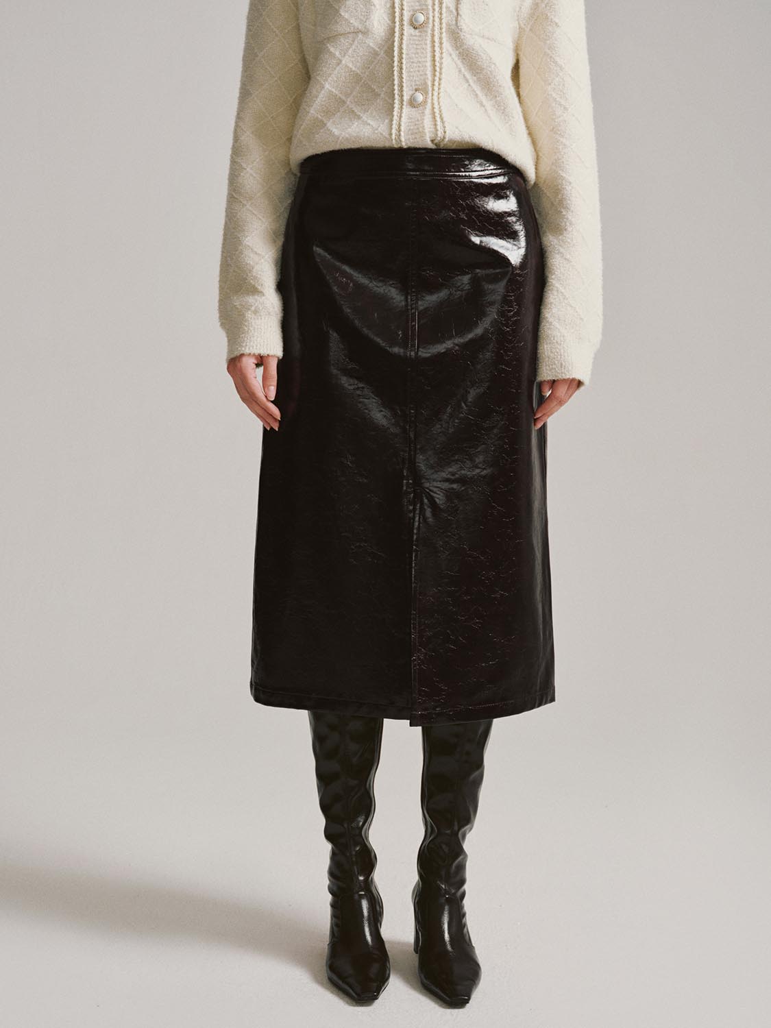 Faux Leather A-Line Midi Skirts