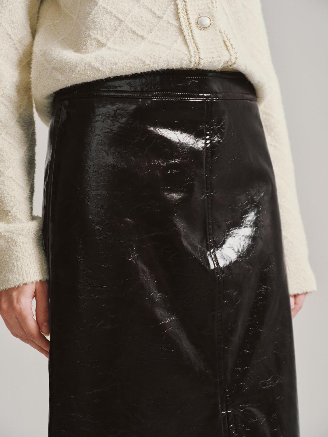 Faux Leather A-Line Midi Skirts