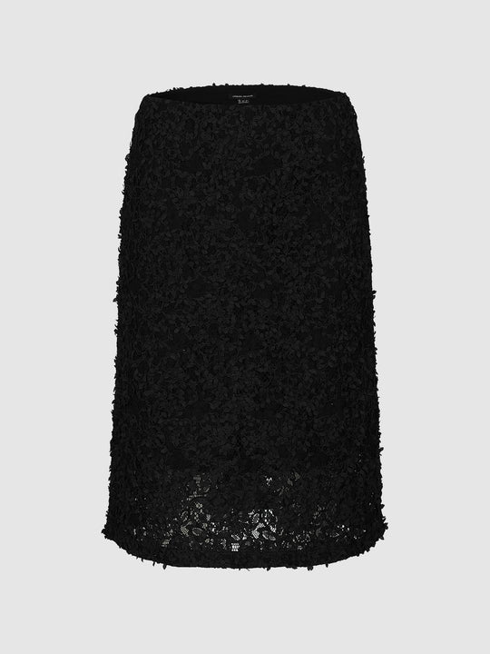 Black Lace Overlay With Floral Embroidery Skirt