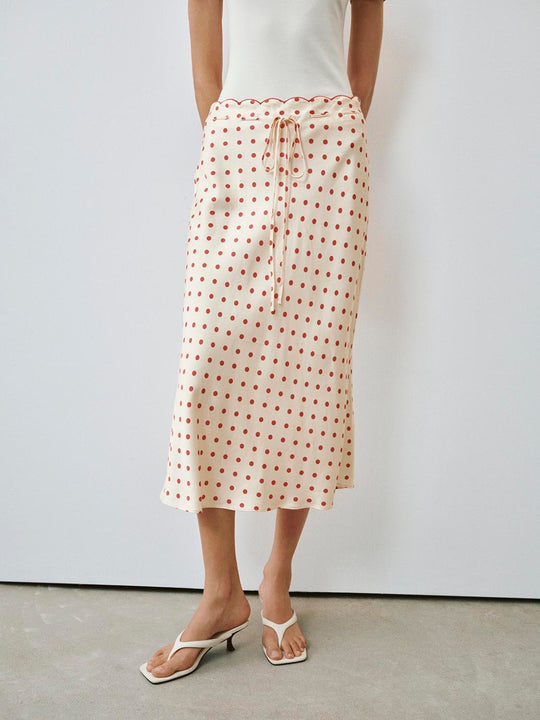 Polka Dotted Drawstring Fishtail Maxi Skirts