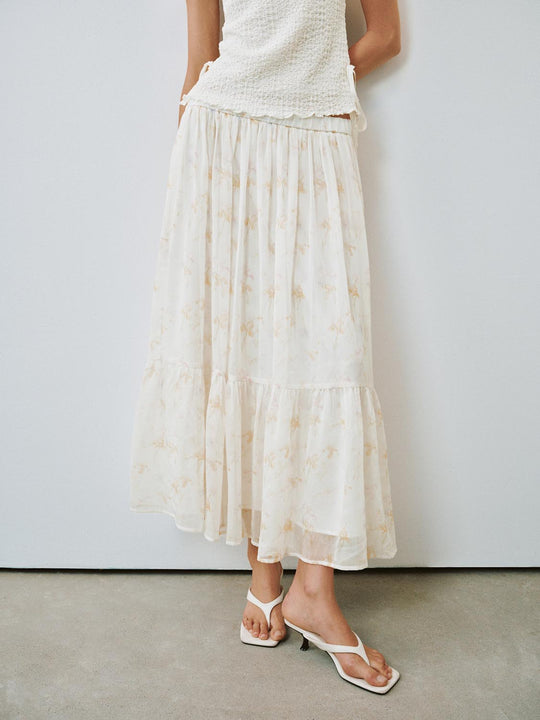 Printed Pull On Shirred A-Line Midi Skirts