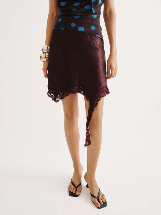 Acetate Crinkled Texture Lace Trim Skirt