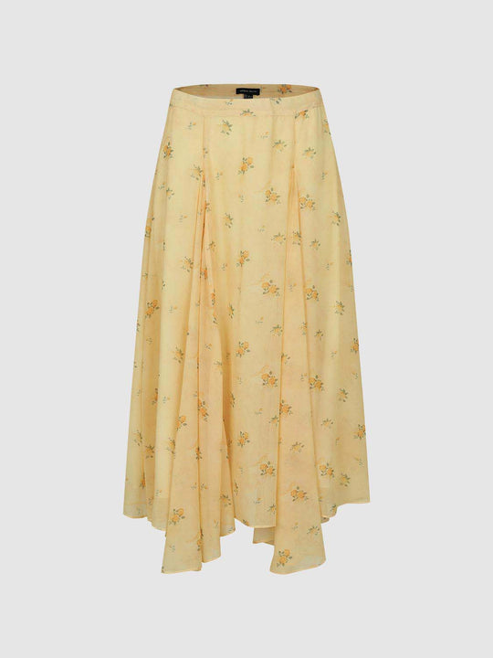 Floral Print Pleated Panelled Midi Skirt