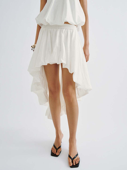 Draped Asymmetric Ruffle Layered Midi Skirt