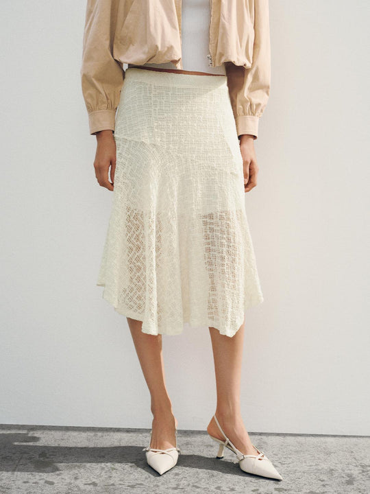 Crinkled Textured A-line Cotton Skirt