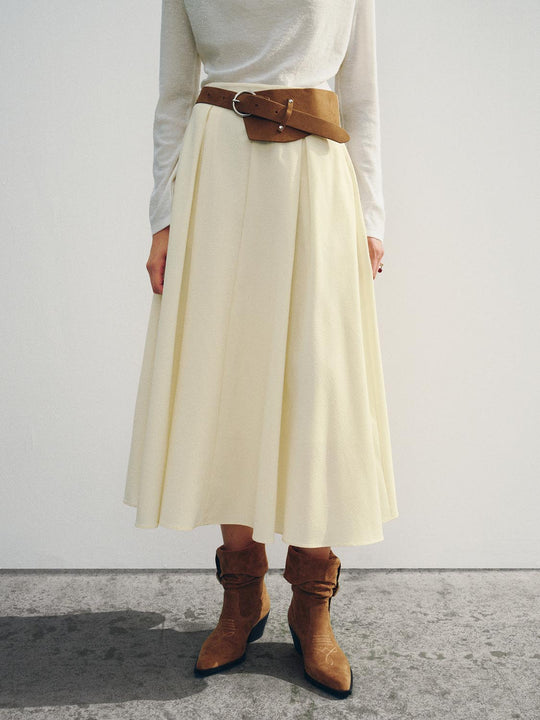 A-Line Belted Midi With Slight Stretch Skirt