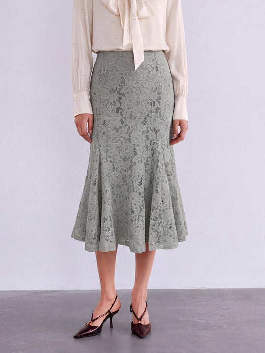 Floral Lace Mermaid High-waisted Midi Skirt