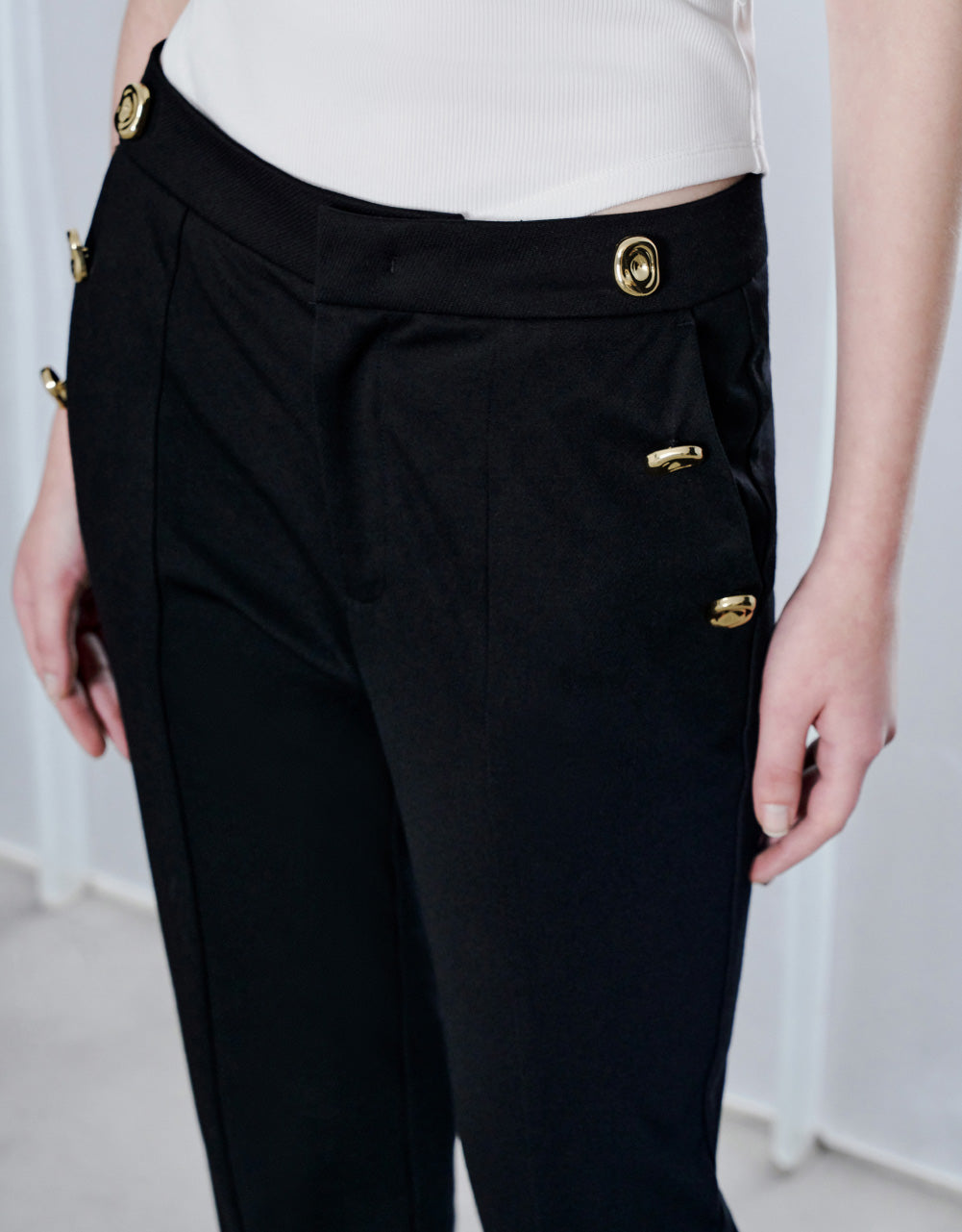 Straight Pants With Buttons Décor