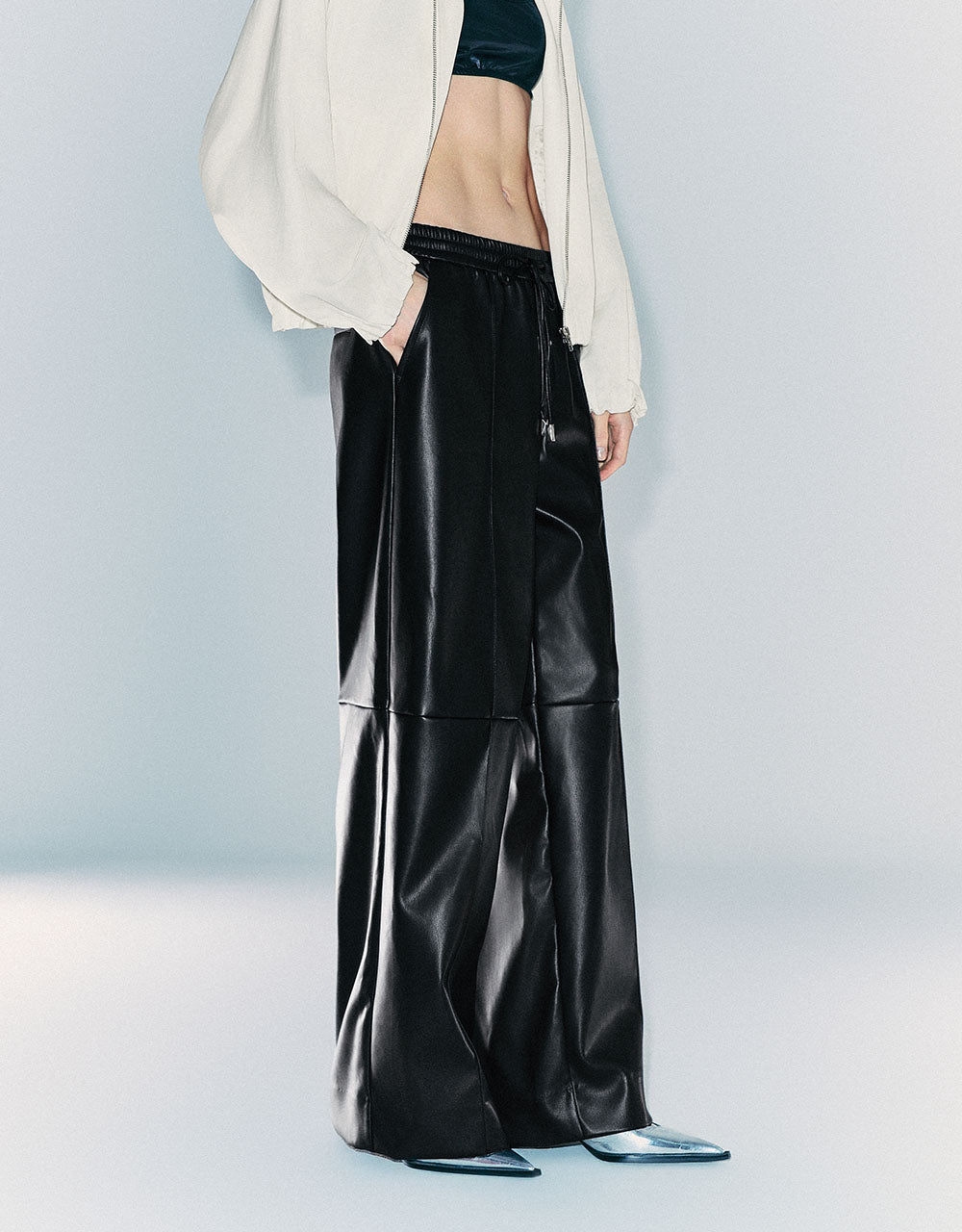 Drawstring Waist Wide-Leg Pants