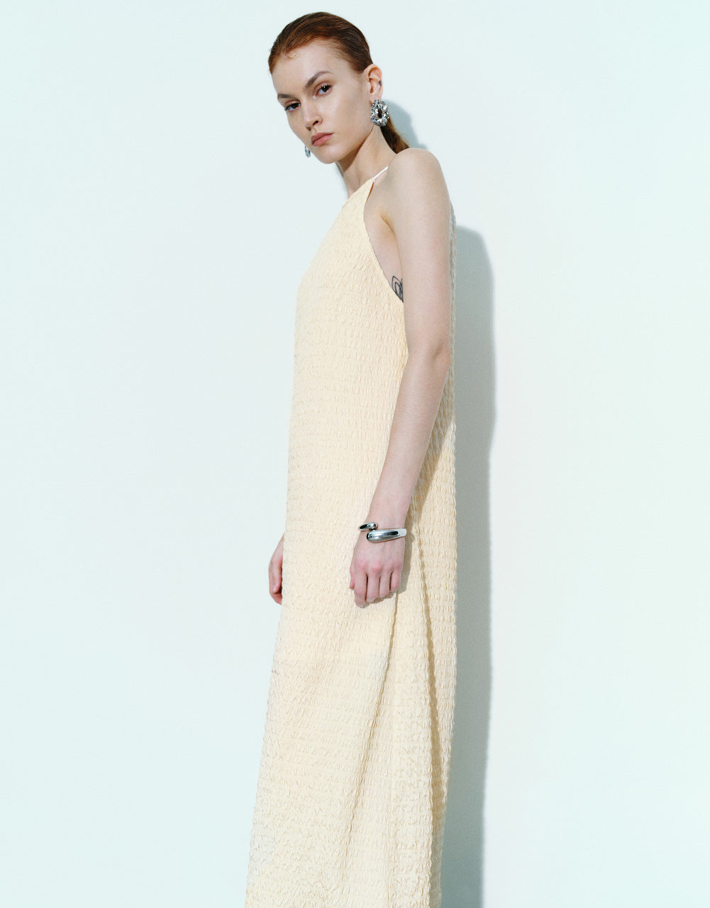 Textured Halter Neck A-Line Dress