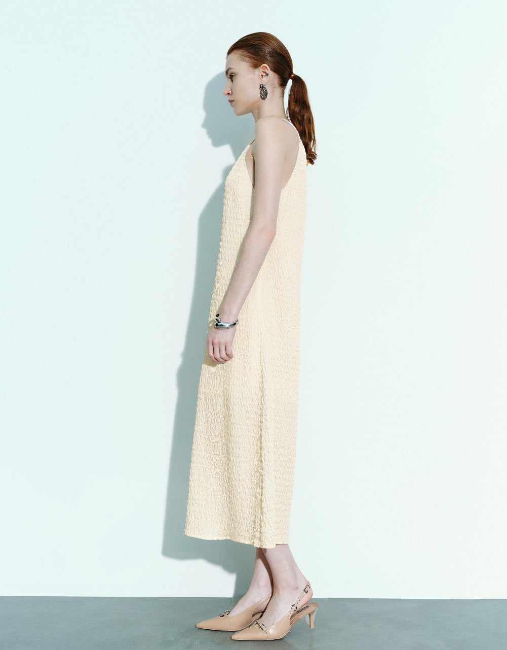 Textured Halter Neck A-Line Dress