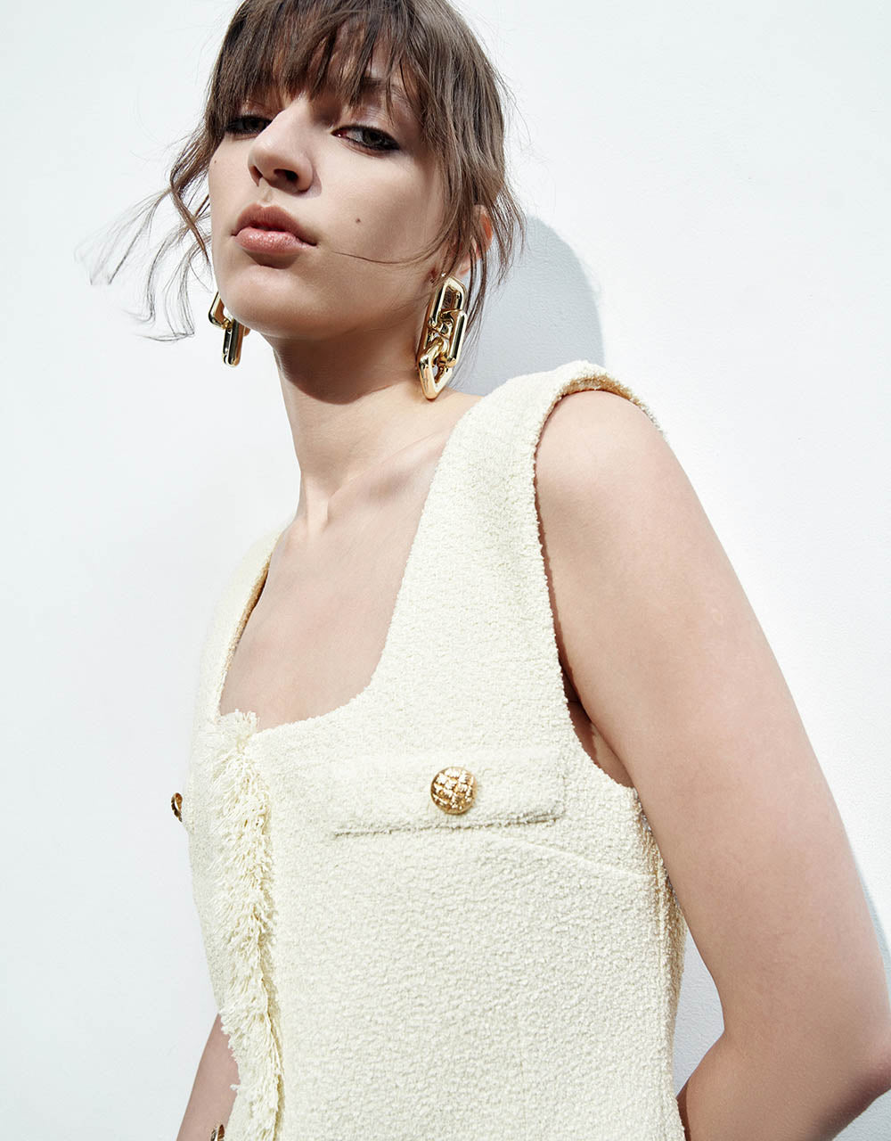 Sleeveless Raw Hem Tweed Dress