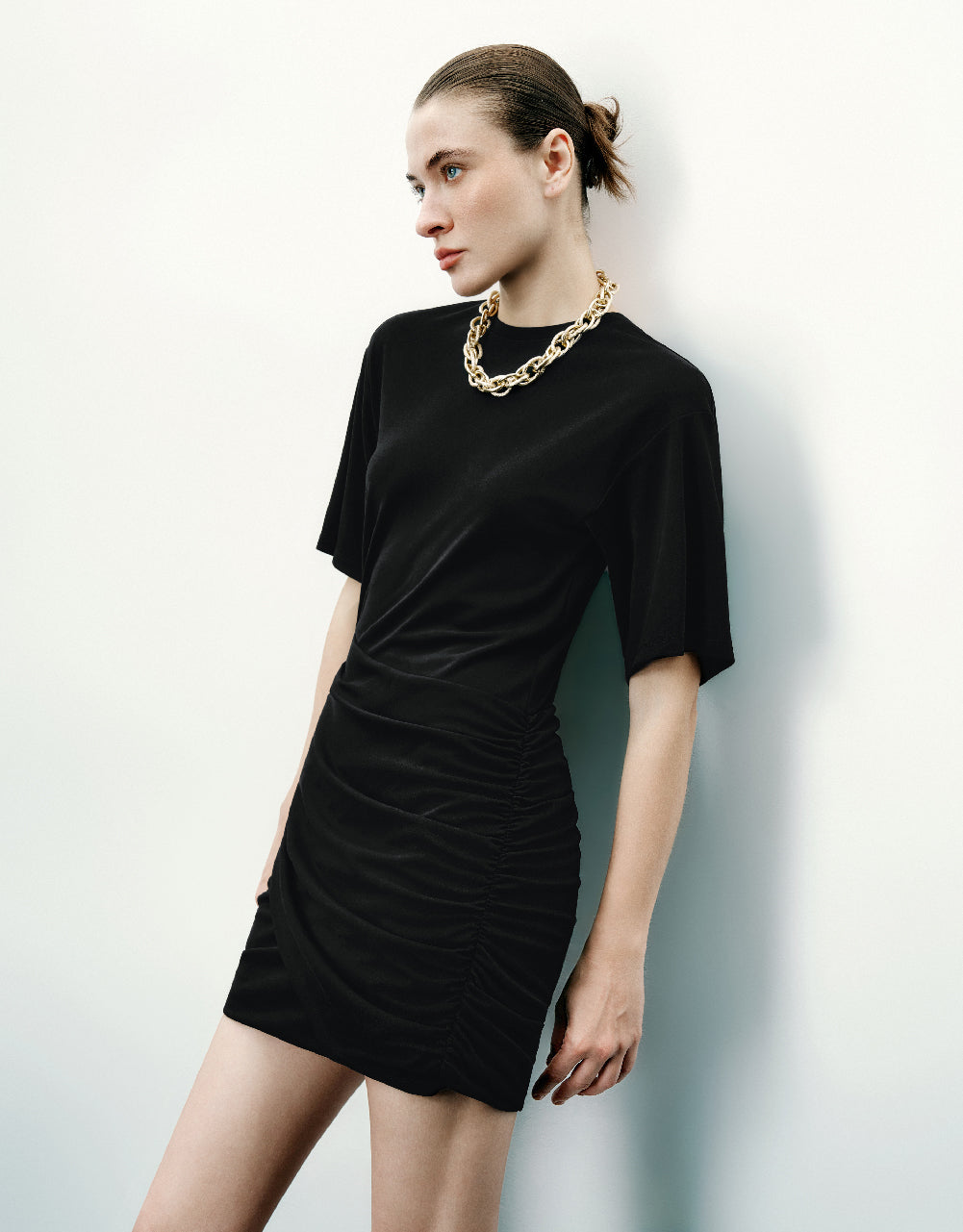 Ruched Crew Neck Skinny Dress