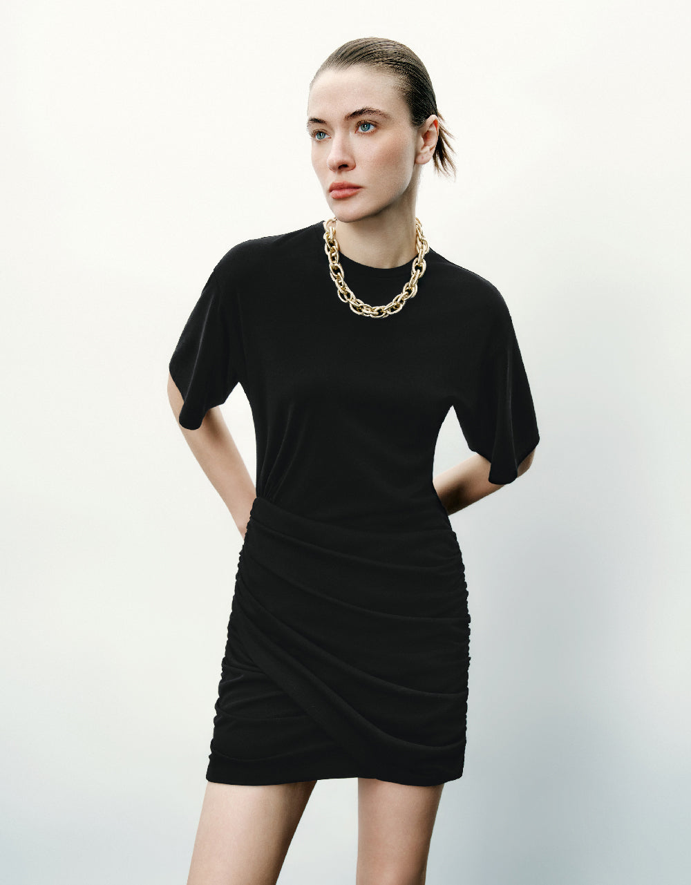 Ruched Crew Neck Skinny Dress
