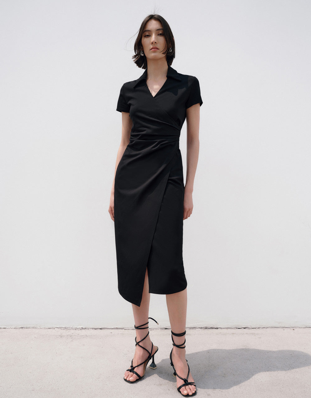 Ruched Lapel Straight Dress
