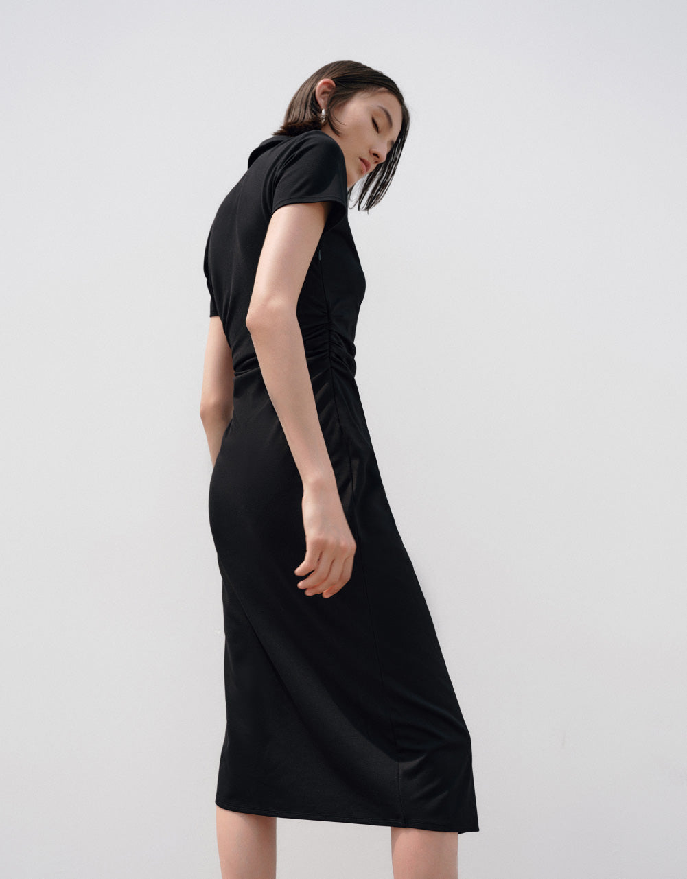 Ruched Lapel Straight Dress