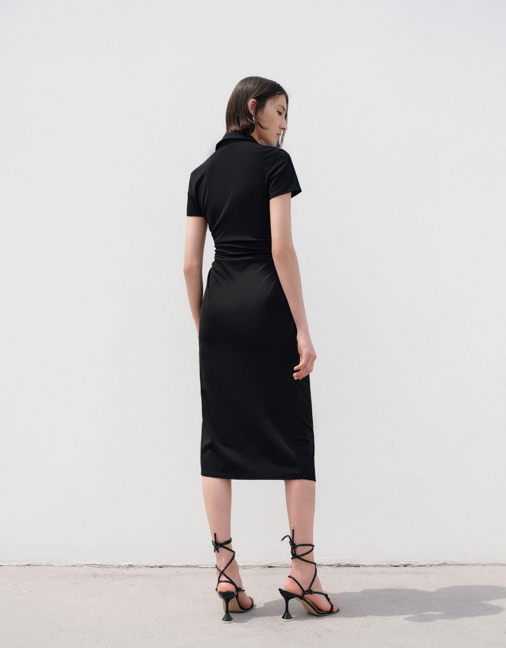 Ruched Lapel Straight Dress