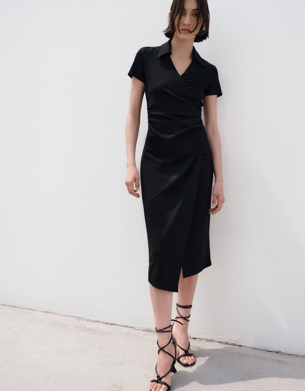 Ruched Lapel Straight Dress