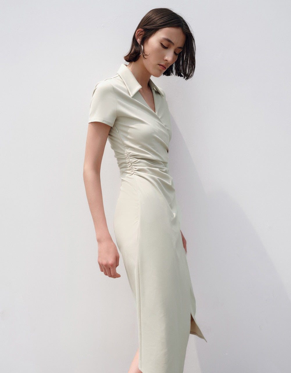 Ruched Lapel Straight Dress