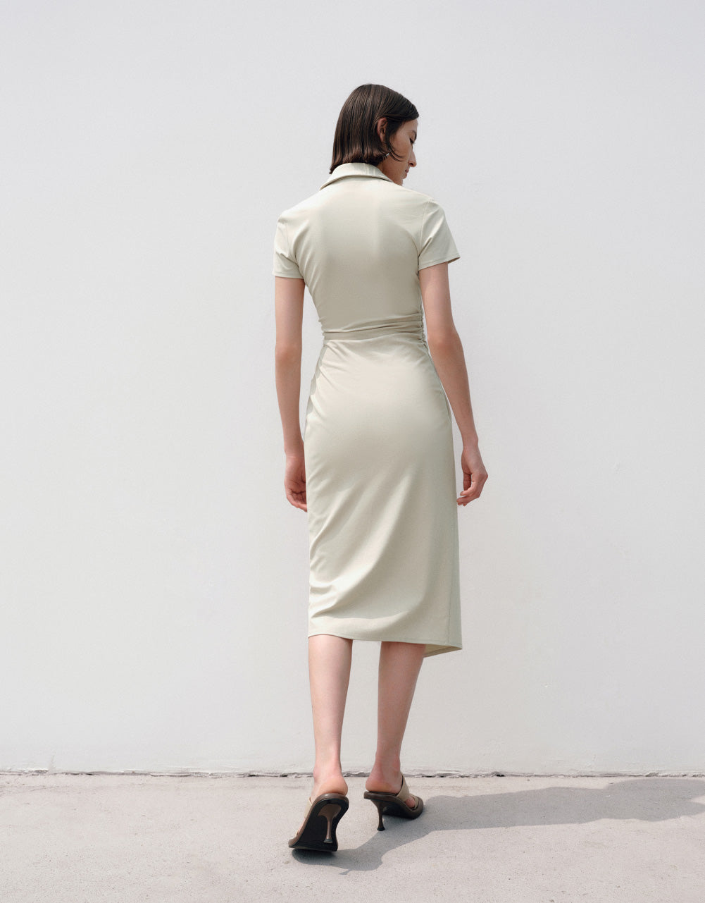 Ruched Lapel Straight Dress