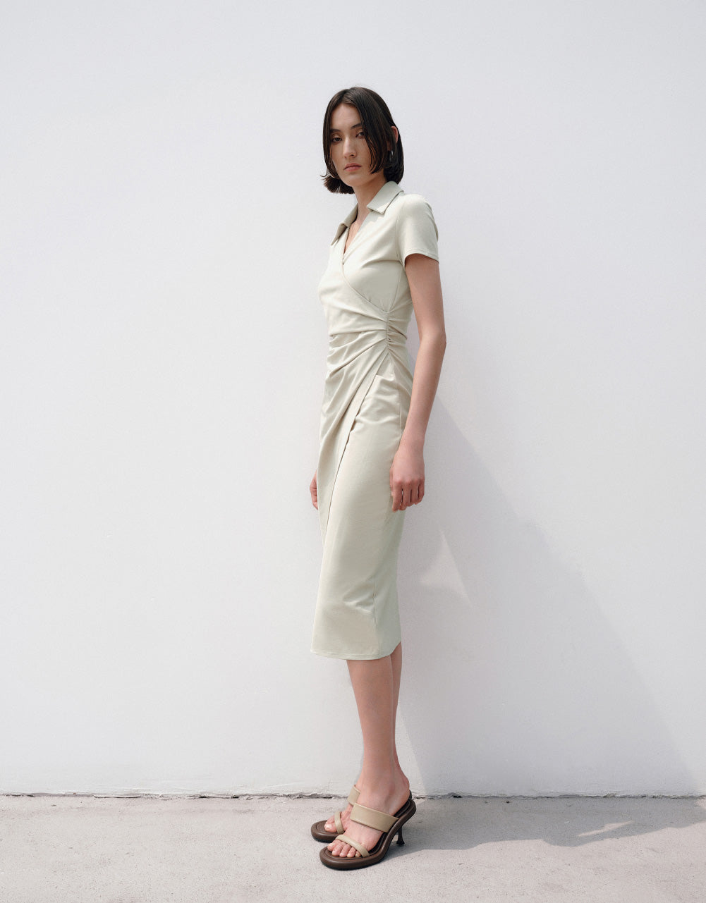Ruched Lapel Straight Dress