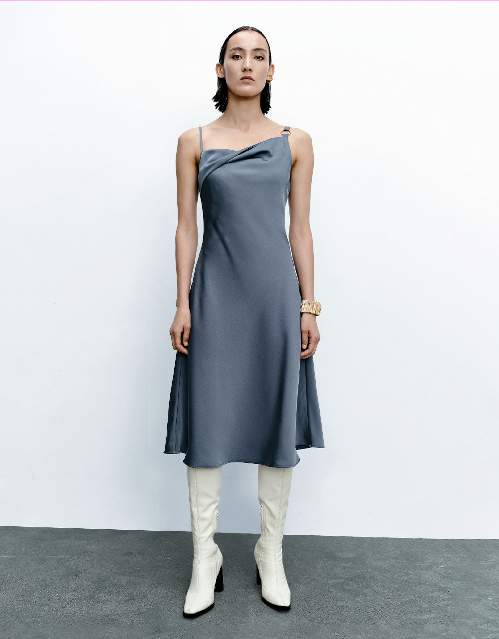 Asymmetric Cowl Neck  A-Line Cami Dress