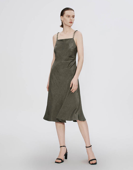 Chain Strap Off-Shoulder A-Line Cami Dress