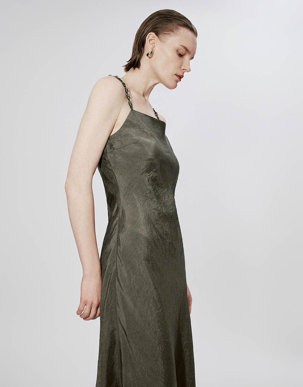 Chain Strap Off-Shoulder A-Line Cami Dress