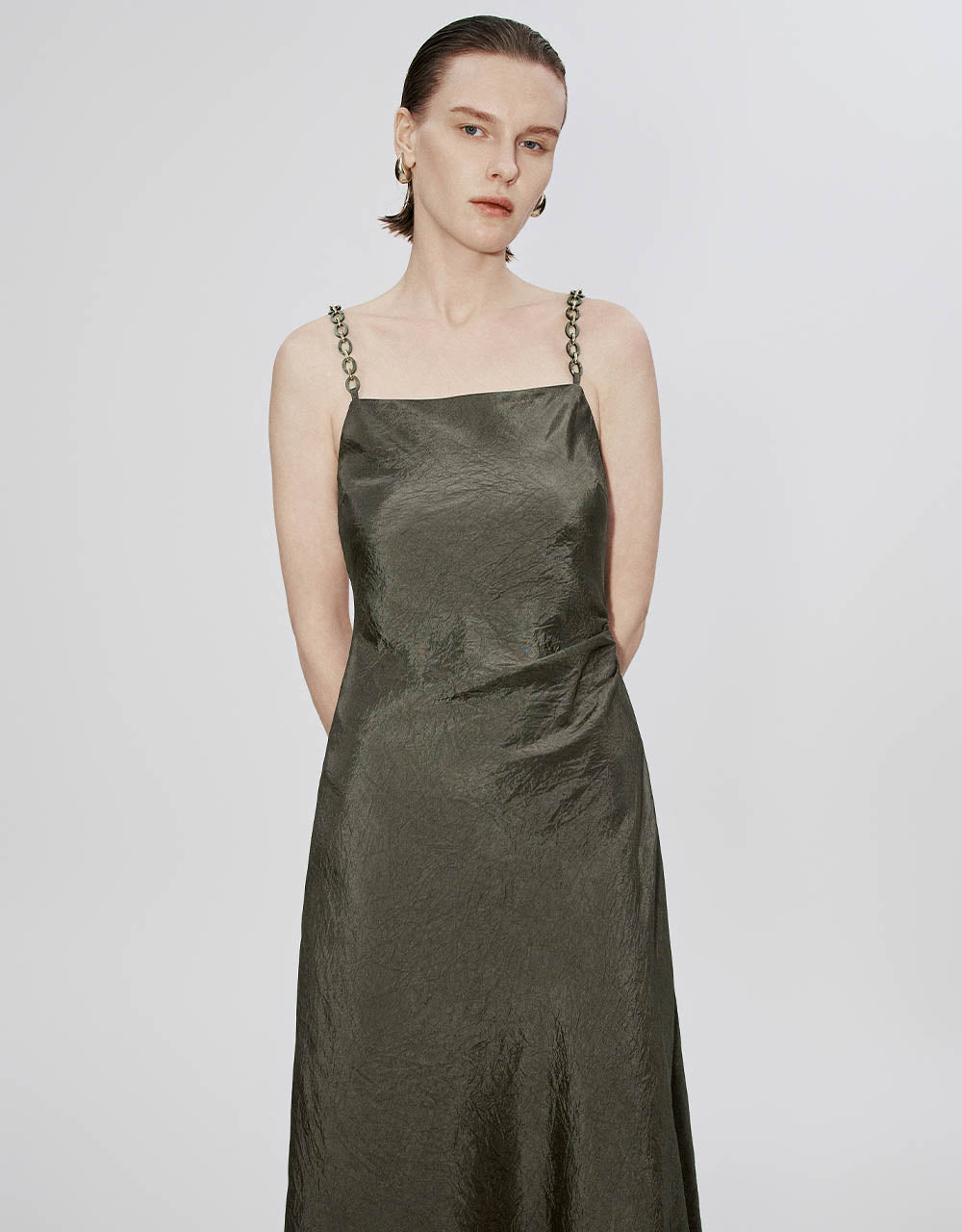 Chain Strap Off-Shoulder A-Line Cami Dress