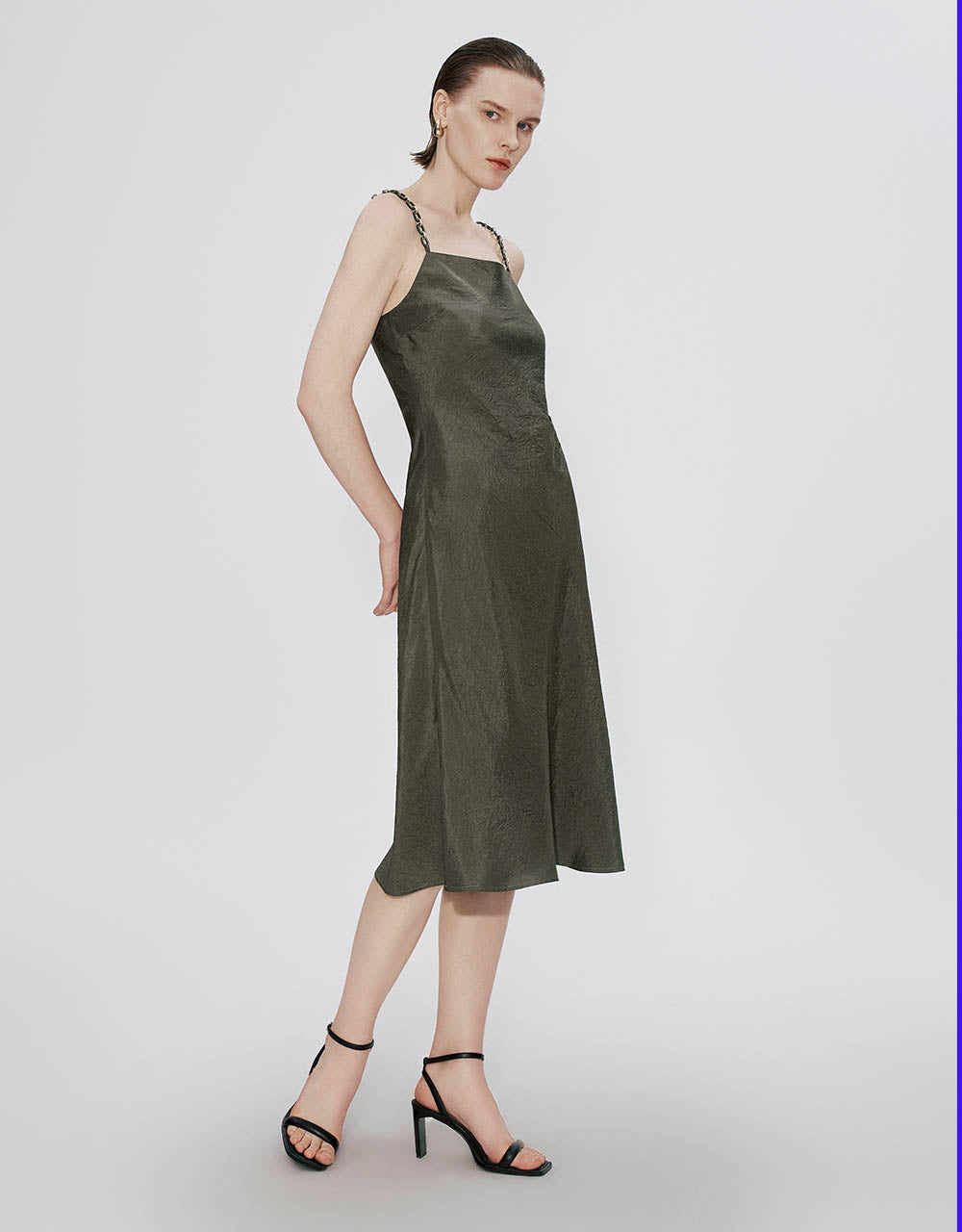 Chain Strap Off-Shoulder A-Line Cami Dress