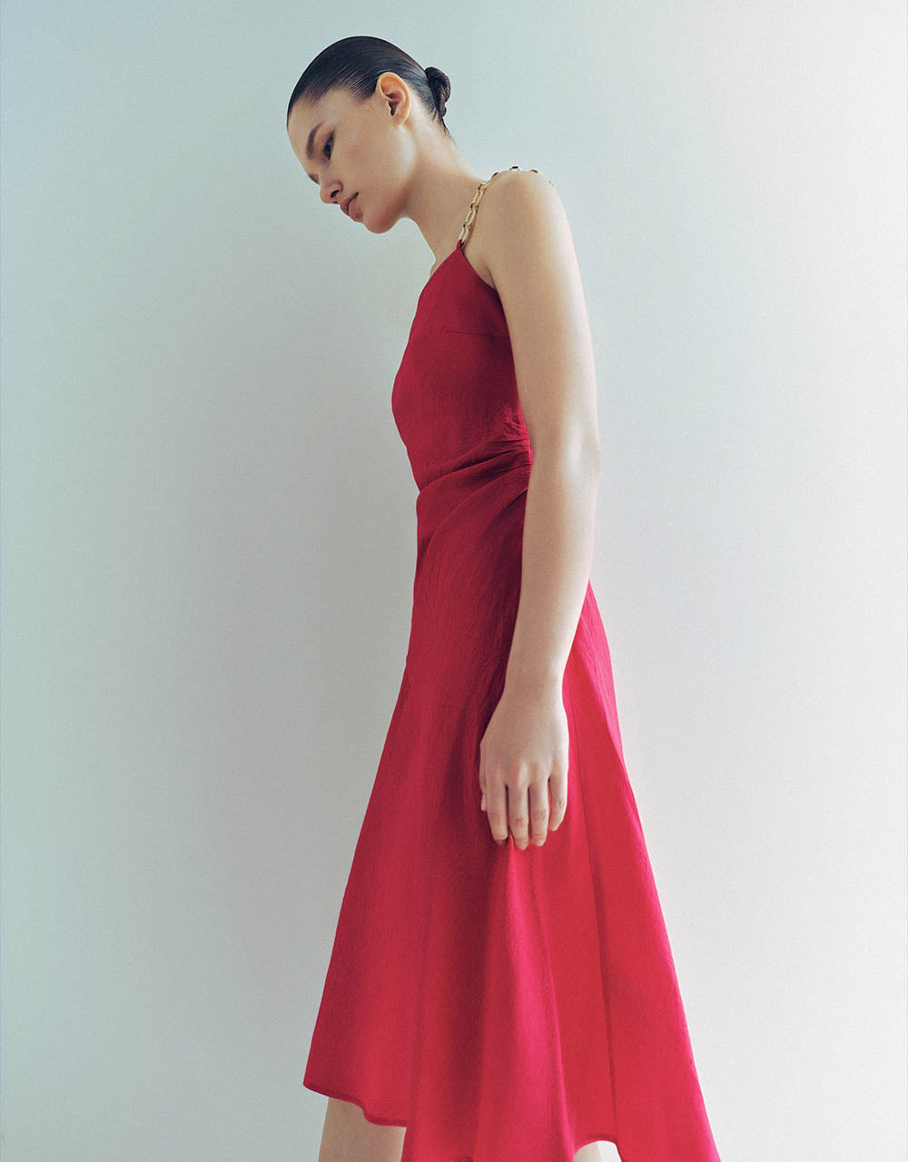 Chain Strap Off-Shoulder A-Line Cami Dress