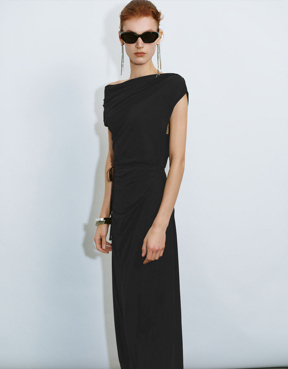 Ruched One Shoulder A-Line Dress