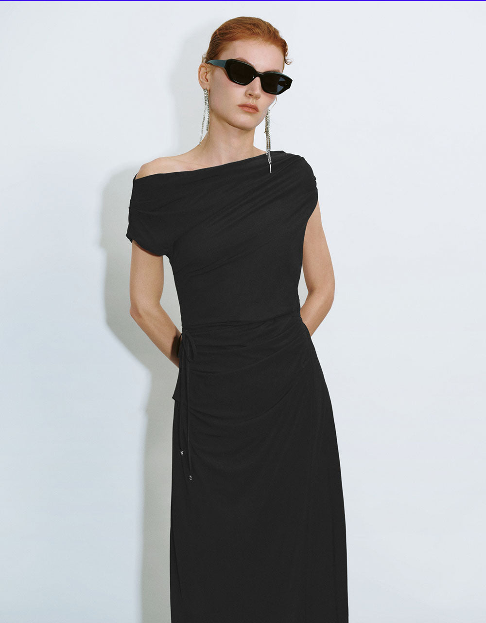 Ruched One Shoulder A-Line Dress