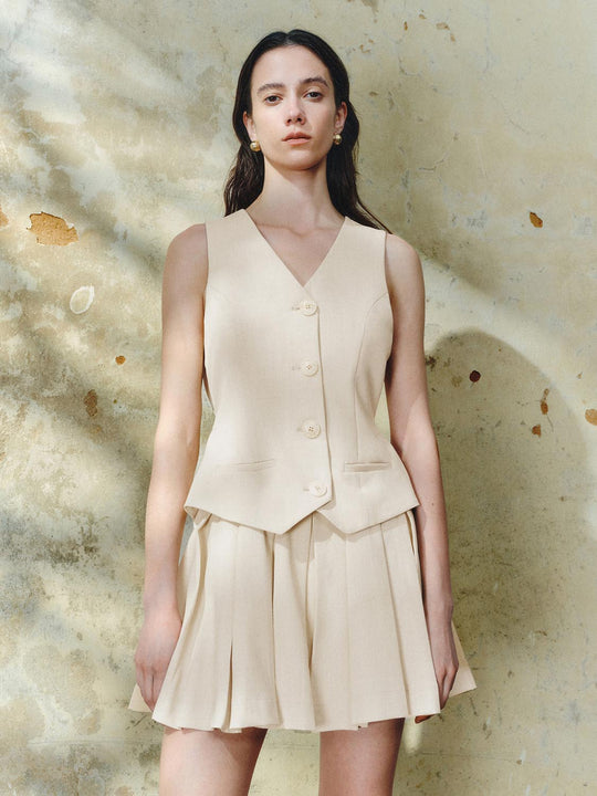 Waistcoat Pleated A-Line Mini Dresses