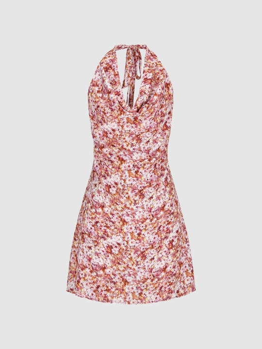 Halter Neck Floral Straight Dresses