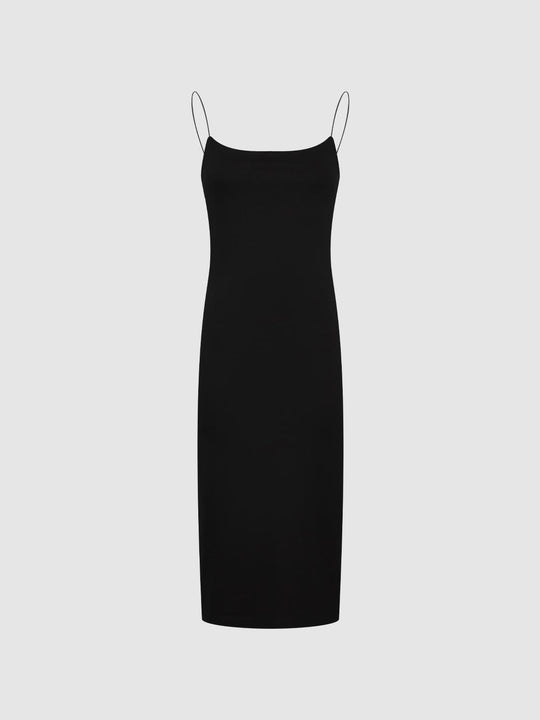 Square Neck Spaghetti Strap Slim Fit Midi Dress