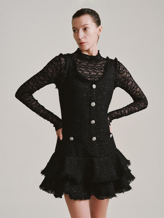 Sleeveless Studded Ruffle A-Line Mini Dresses